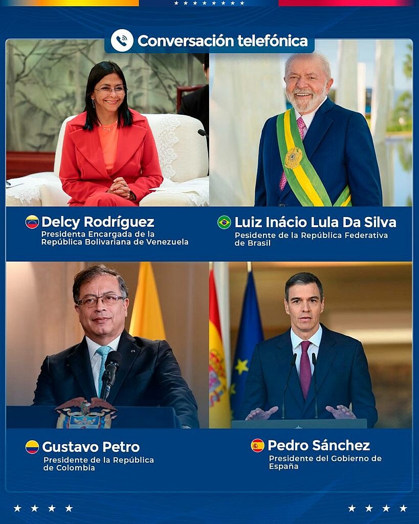Presidenta Encargada Delcy Rodríguez impulsa Diplomacia Bolivariana de Paz con Brasil, Colombia y España