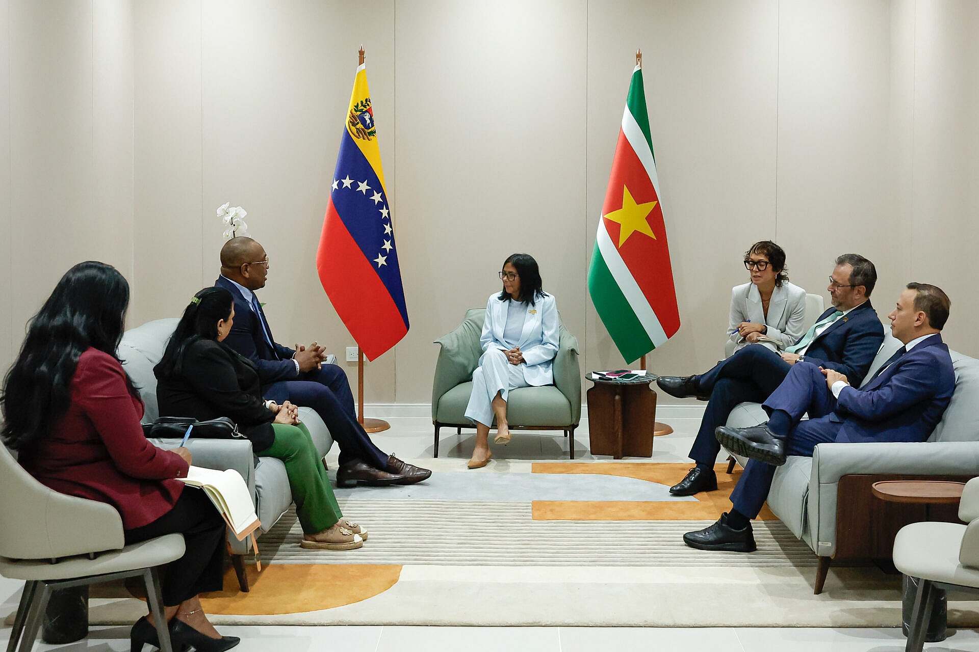 Presidenta (E) Delcy Rodríguez recibe en Caracas al ministro de Exteriores de Surinam, Melvin Bouva